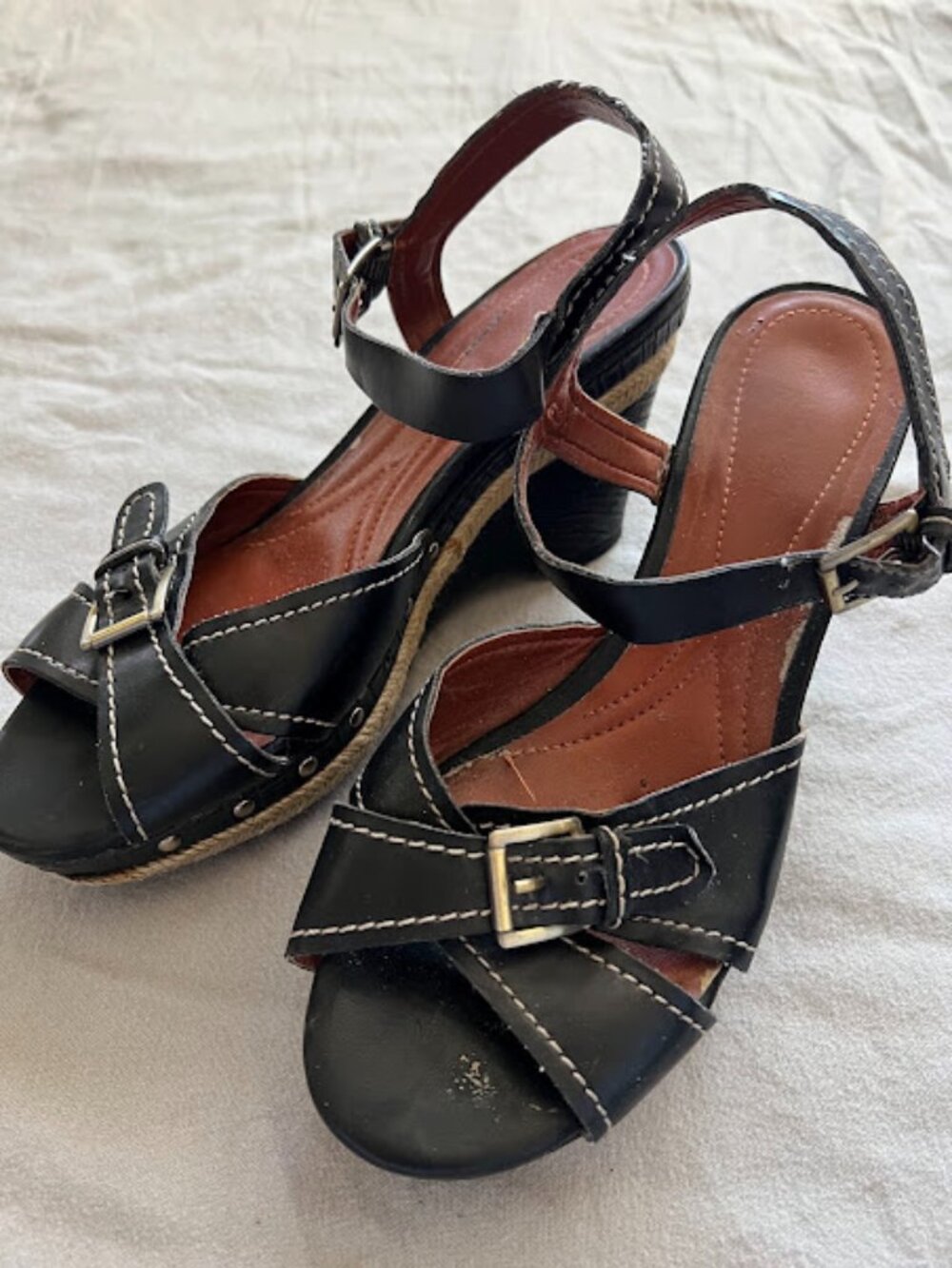 Naturalizer Black Strappy Wedge Sandals Hells Shoes Size 8M
